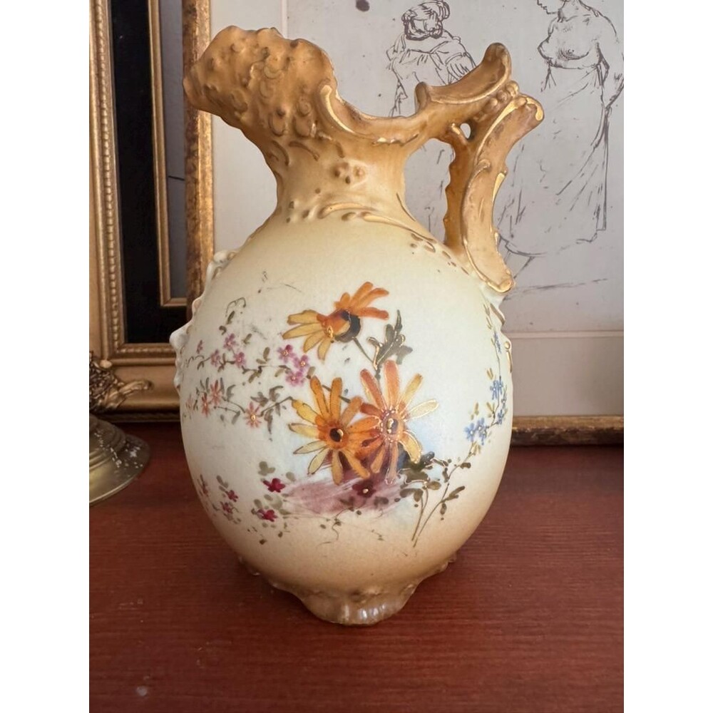 Antique Ernst Wahliss Austria Floral Vase, Turn Wien Crown Mark, Hand Painted - Picture 2 of 16